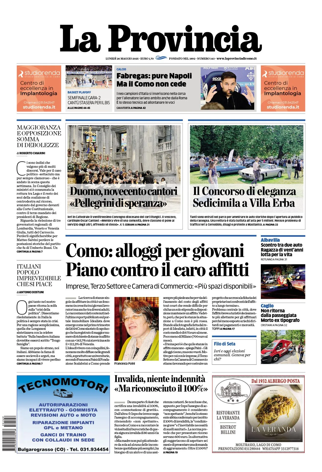 Prima-pagina-la-provincia-oggi-oggi-edizione-del-2025-05-26