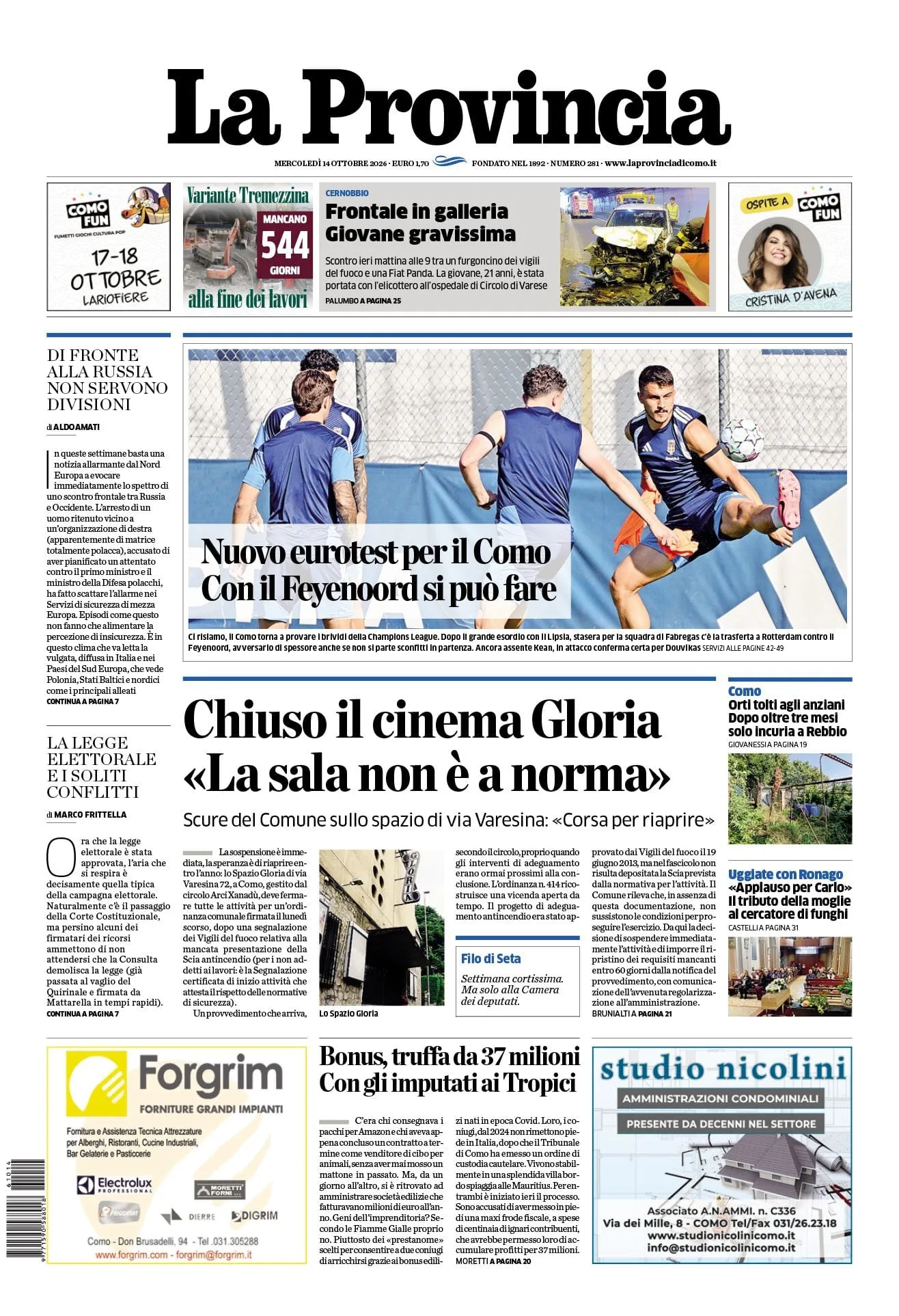 Prima-pagina-la-provincia-oggi-oggi-edizione-del-2026-10-14