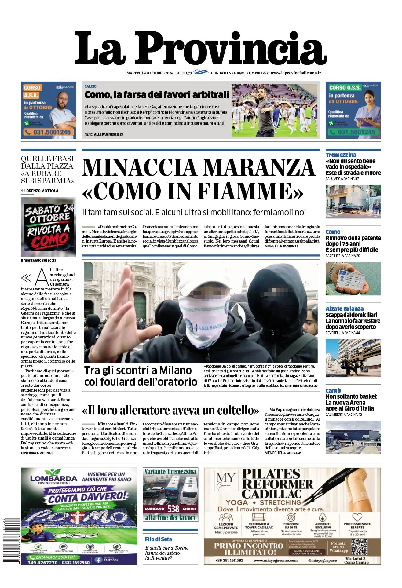 Prima-pagina-la-provincia-oggi-oggi-edizione-del-2026-10-20