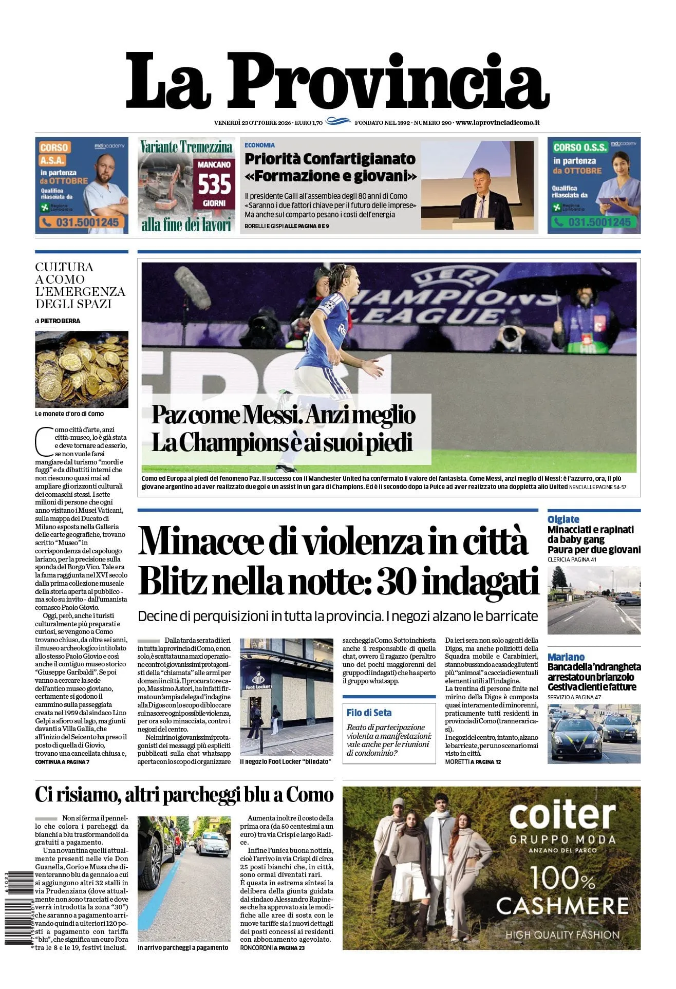 Prima-pagina-la-provincia-oggi-oggi-edizione-del-2026-10-23