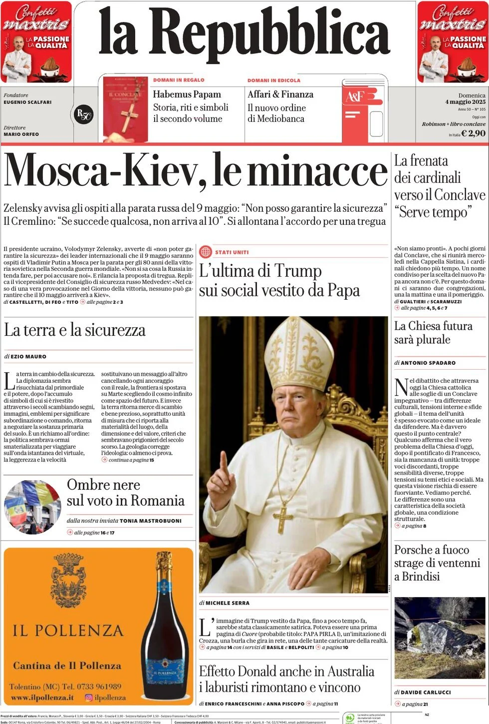 Prima-pagina-la-repubblica-edizione-di-oggi-04-05-2025