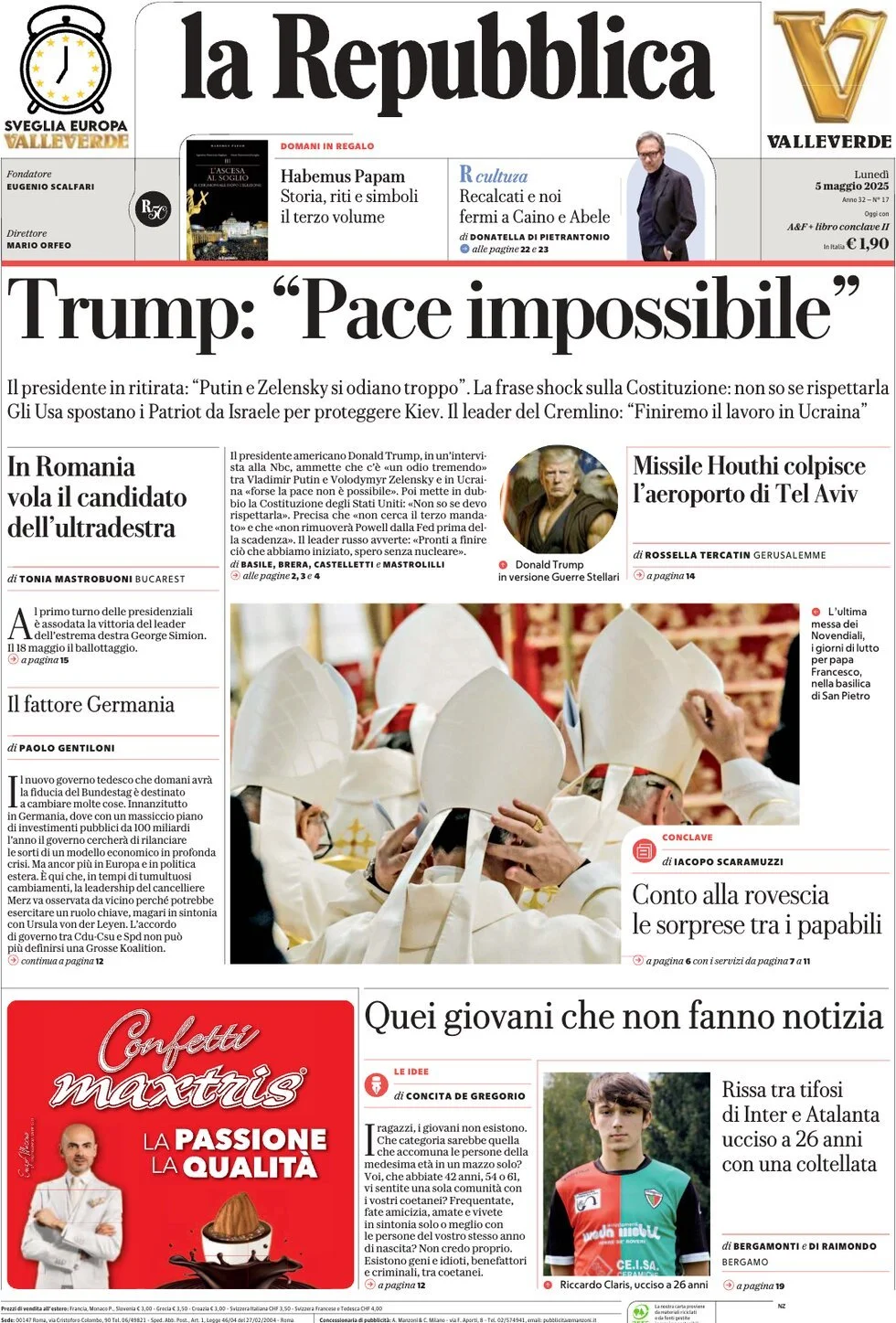 Prima-pagina-la-repubblica-edizione-di-oggi-05-05-2025