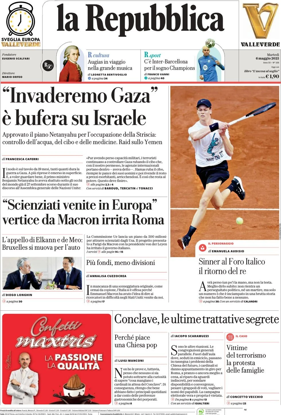 Prima-pagina-la-repubblica-edizione-di-oggi-06-05-2025