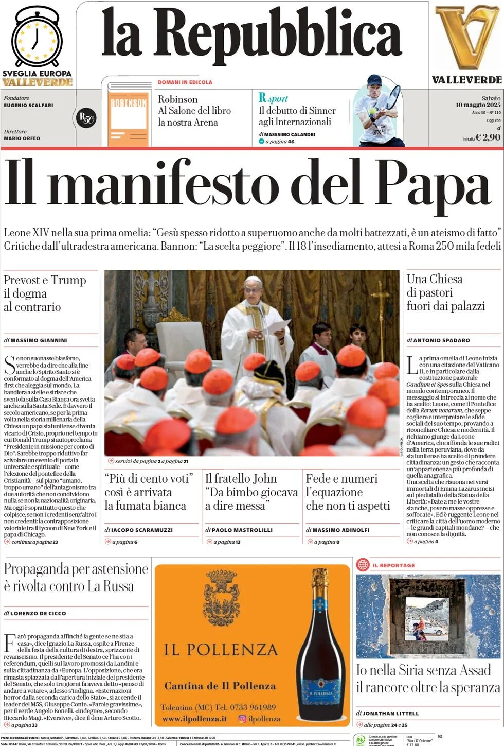 Prima-pagina-la-repubblica-edizione-di-oggi-10-05-2025