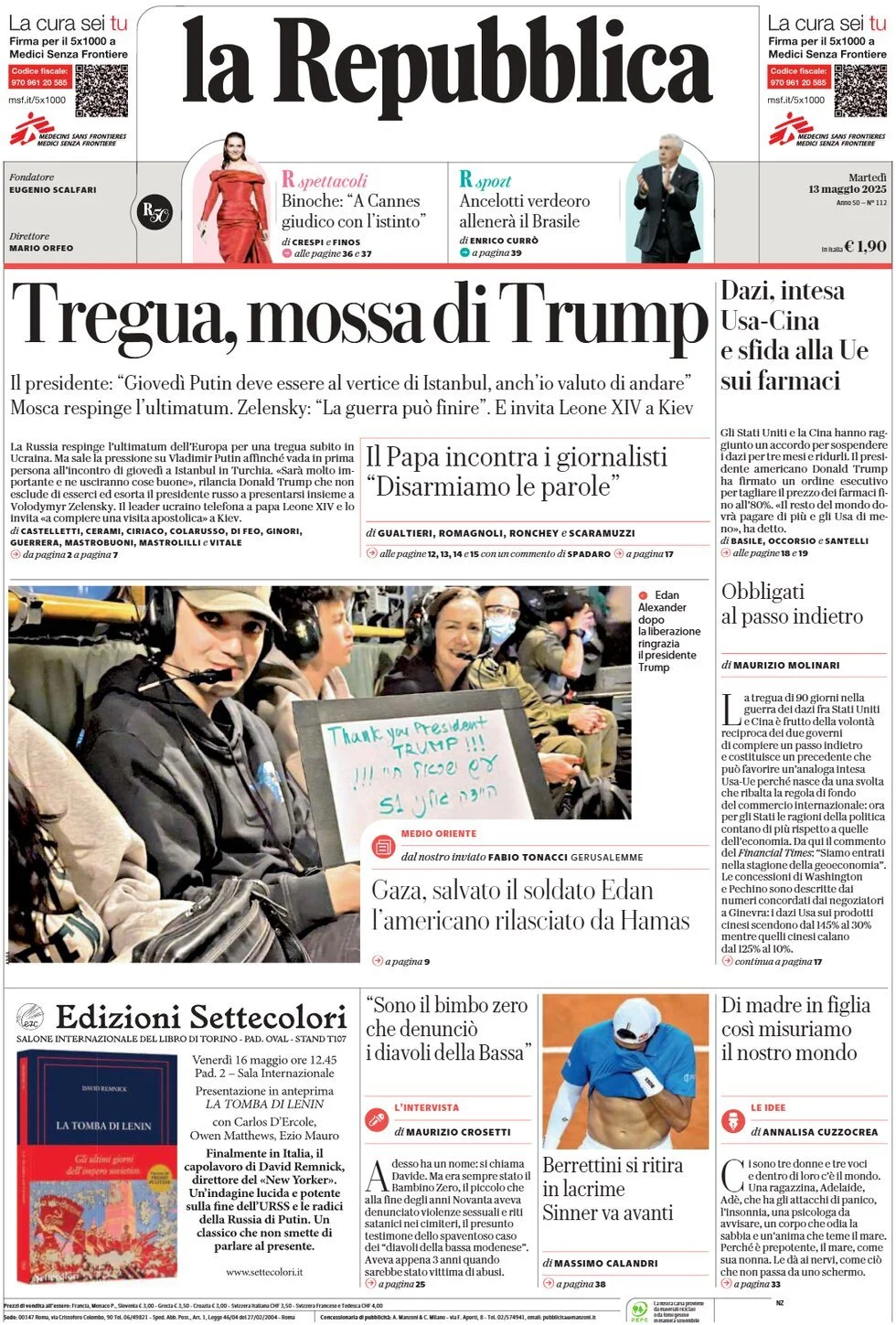 Prima-pagina-la-repubblica-edizione-di-oggi-13-05-2025