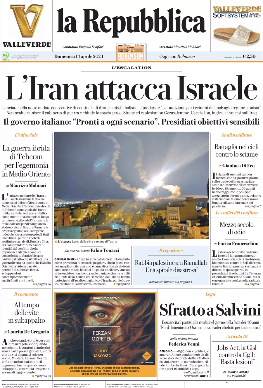 Prima-pagina-la-repubblica-edizione-di-oggi-14-04-2024