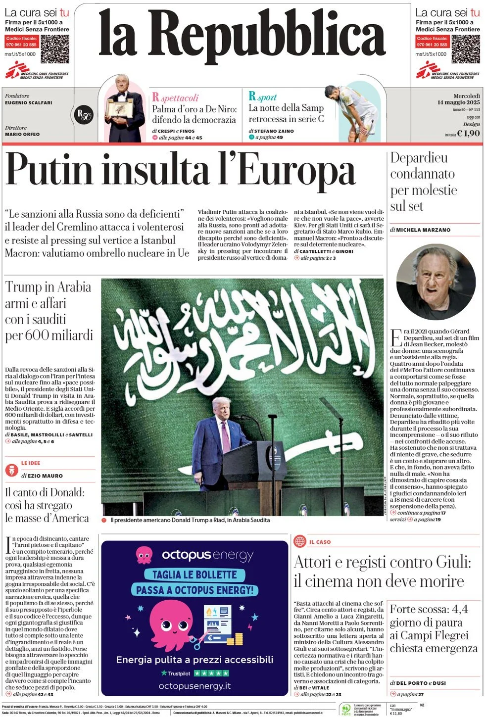 Prima-pagina-la-repubblica-edizione-di-oggi-14-05-2025