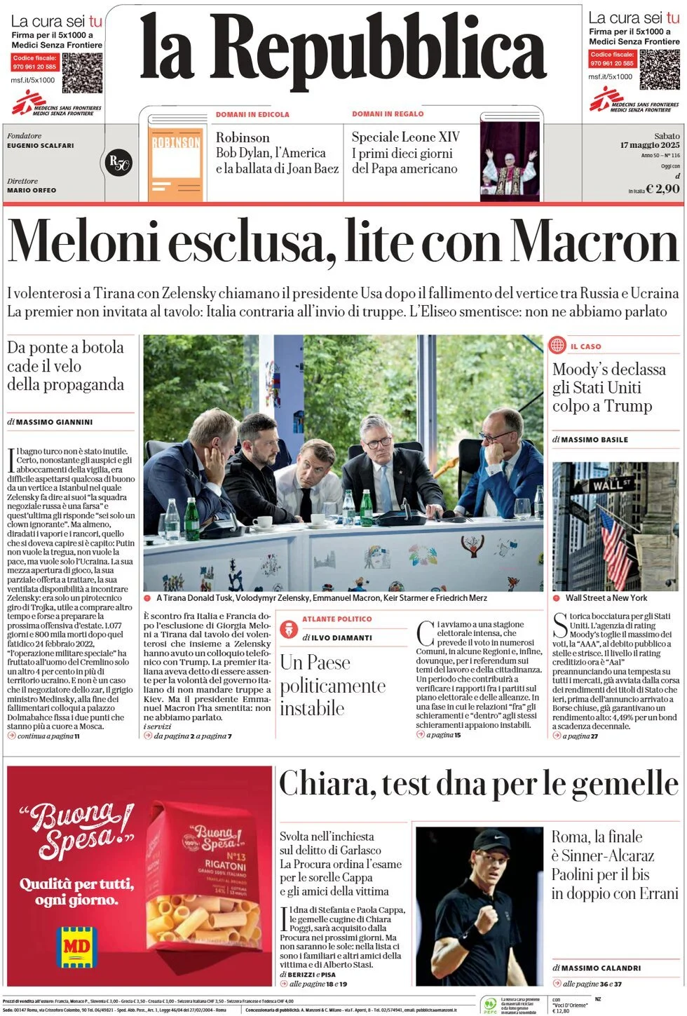 Prima-pagina-la-repubblica-edizione-di-oggi-17-05-2025