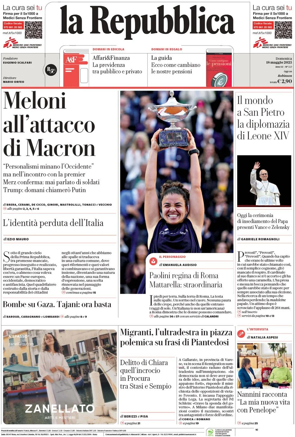 Prima-pagina-la-repubblica-edizione-di-oggi-18-05-2025