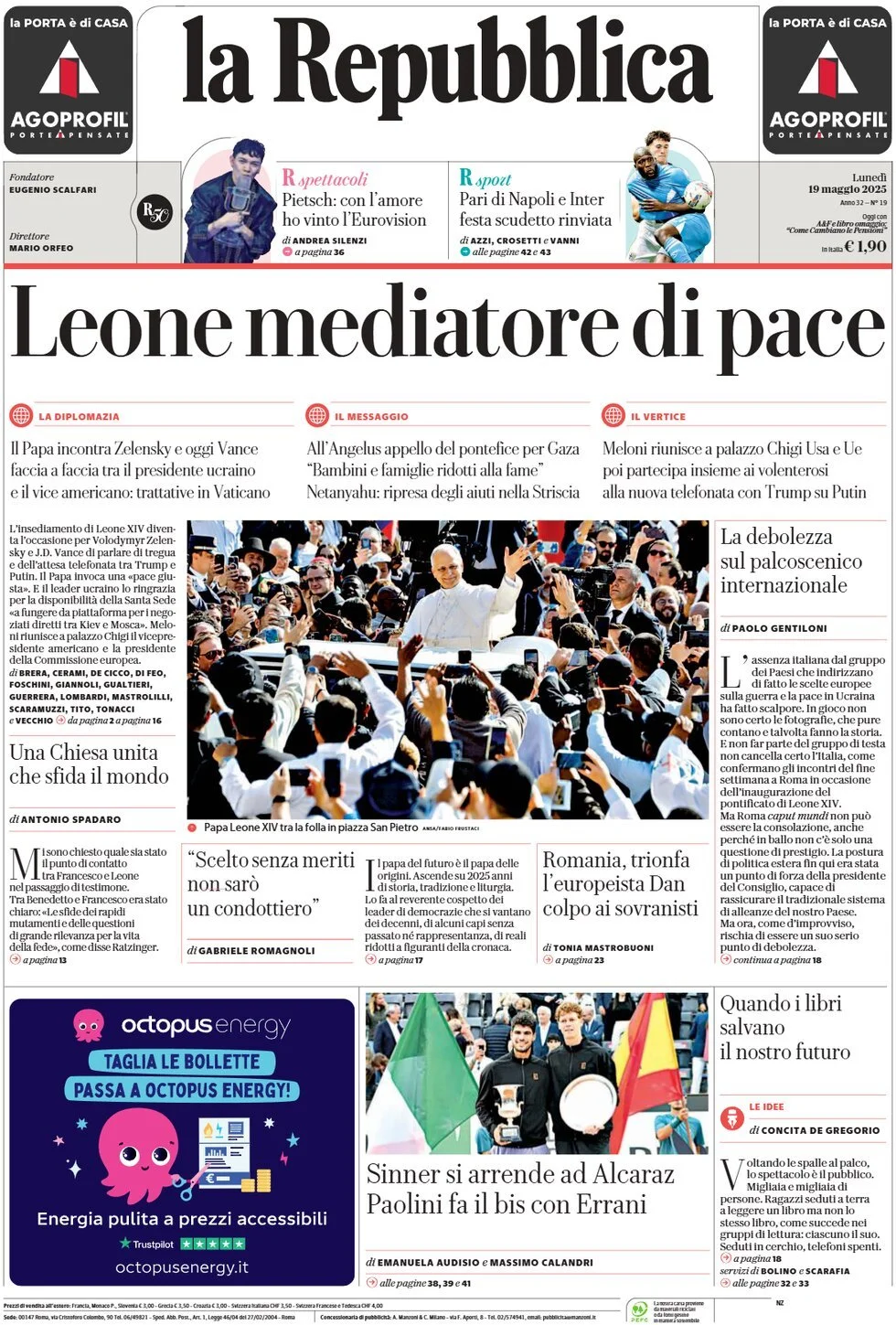 Prima-pagina-la-repubblica-edizione-di-oggi-19-05-2025