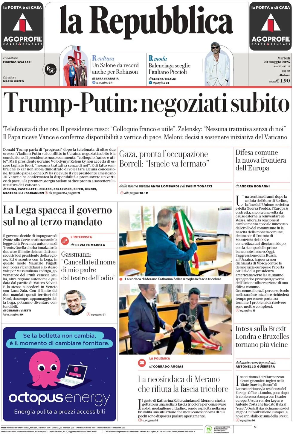 Prima-pagina-la-repubblica-edizione-di-oggi-20-05-2025