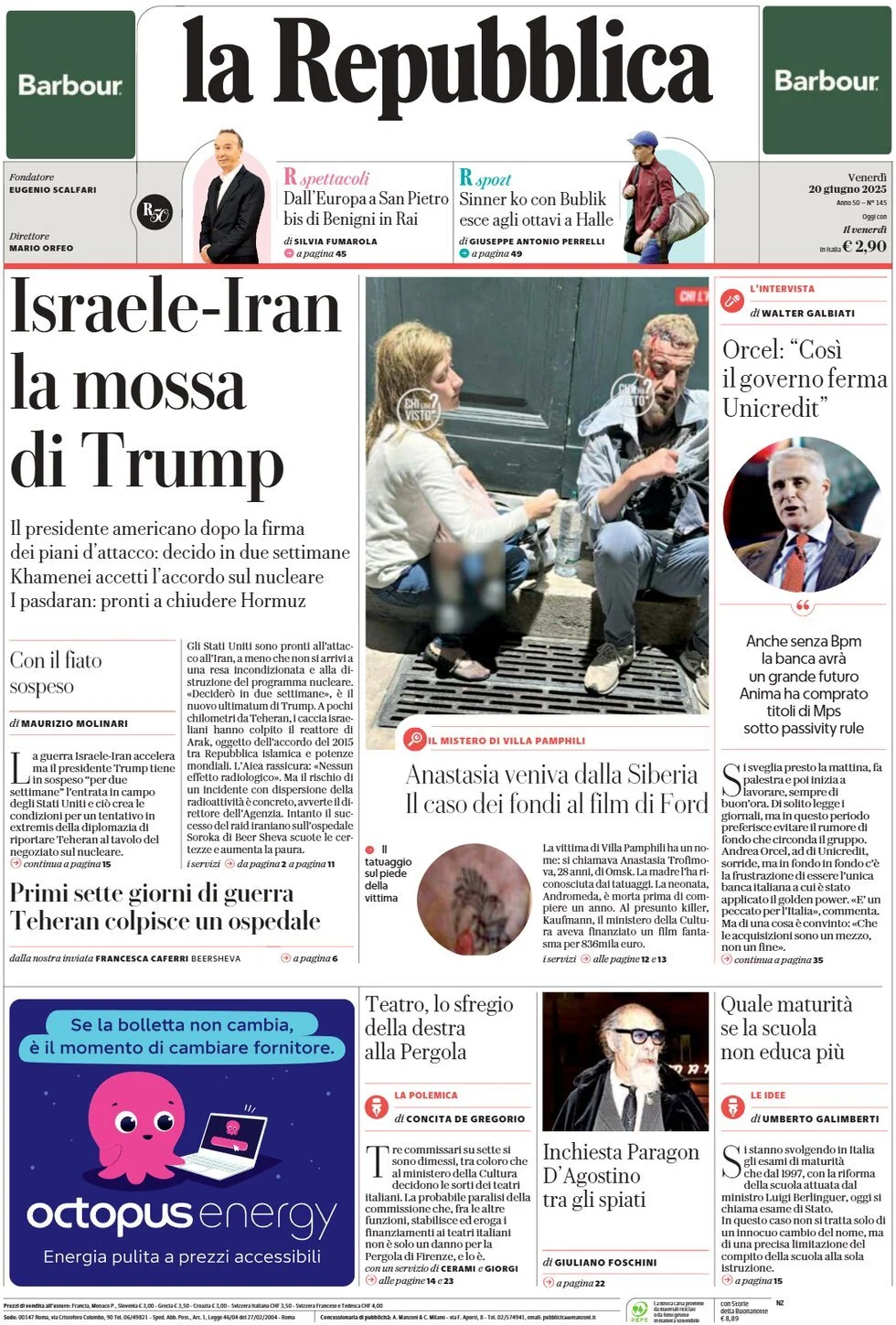 Prima-pagina-la-repubblica-edizione-di-oggi-20-06-2025
