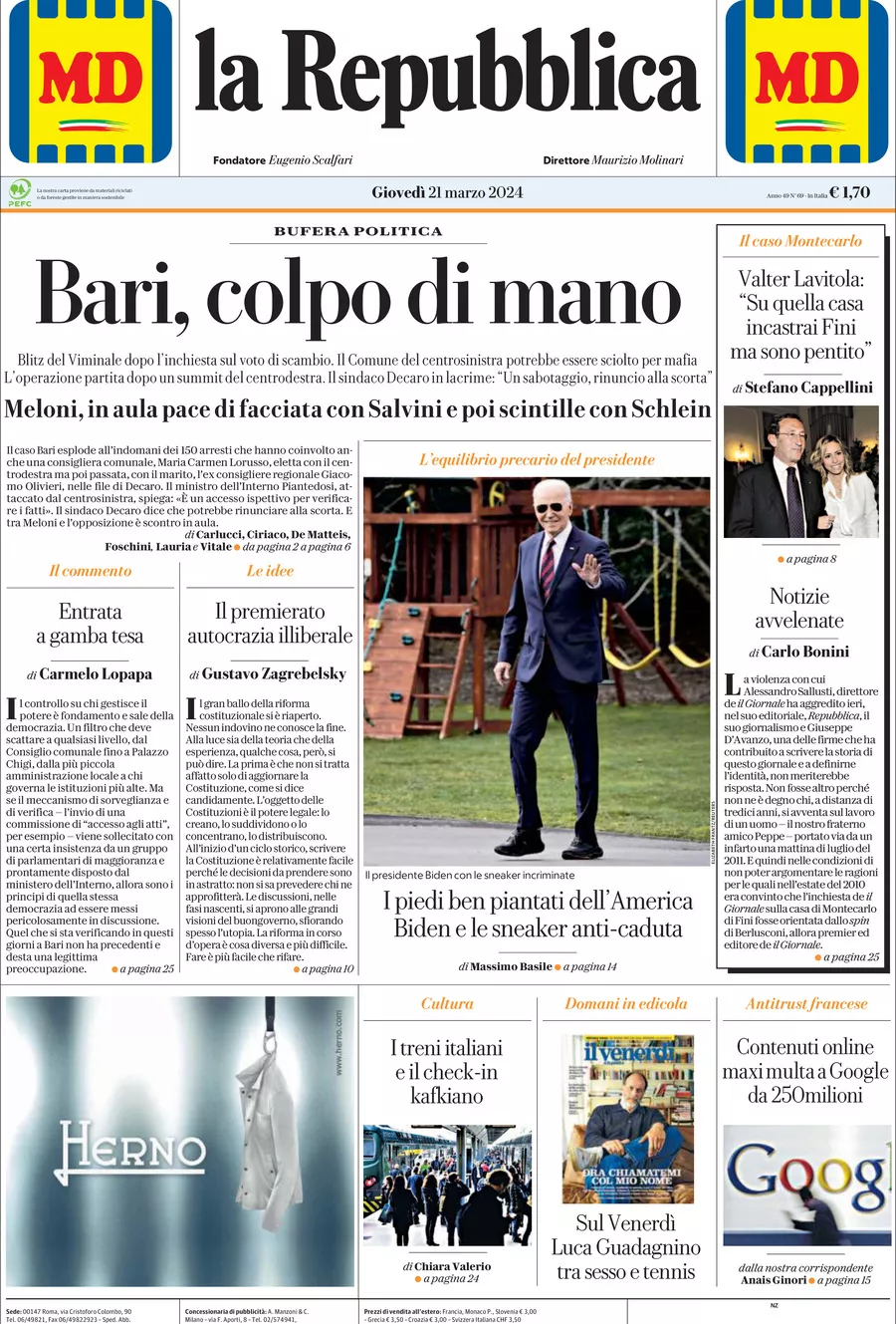 Prima-pagina-la-repubblica-edizione-di-oggi-21-03-2024