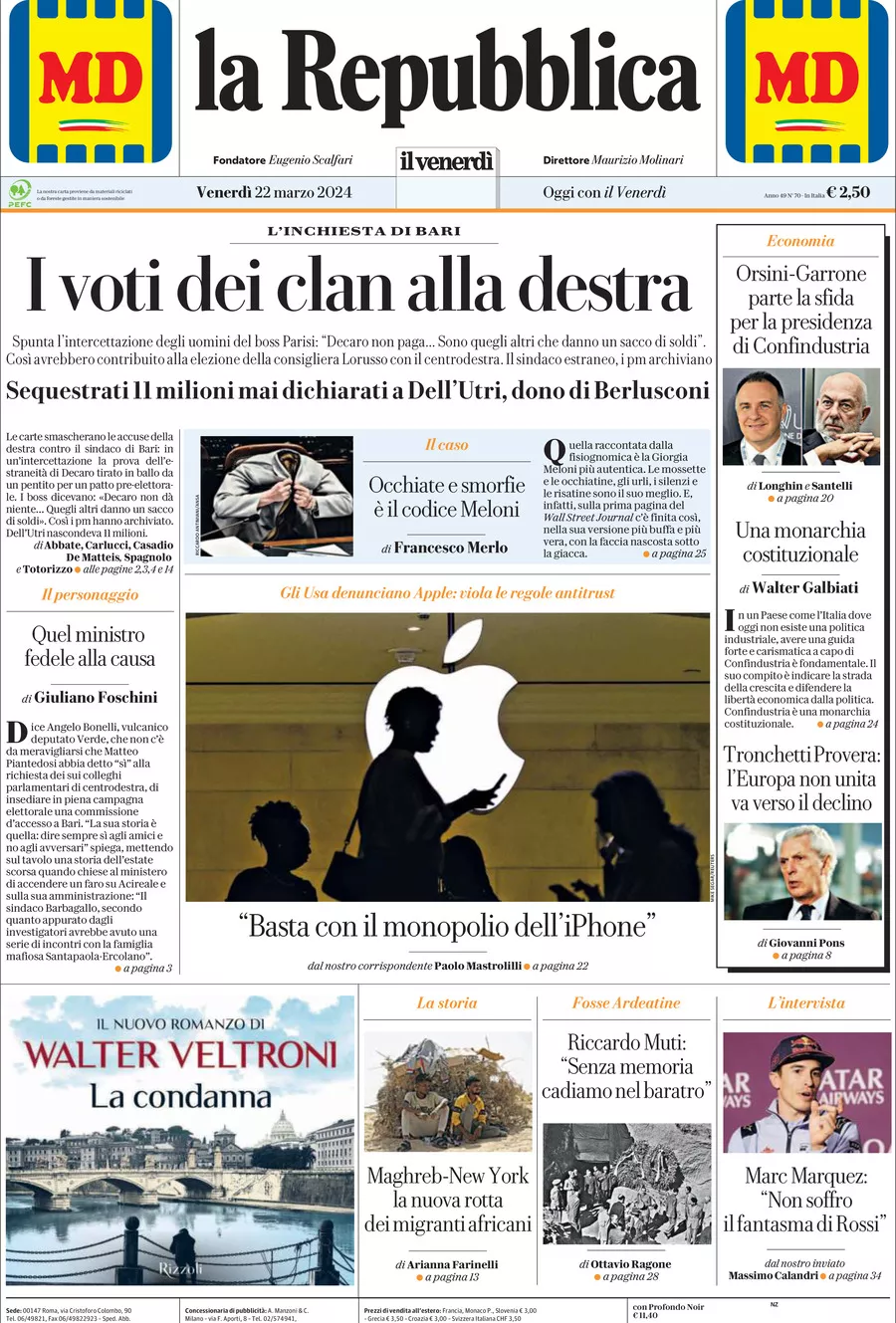 Prima-pagina-la-repubblica-edizione-di-oggi-22-03-2024