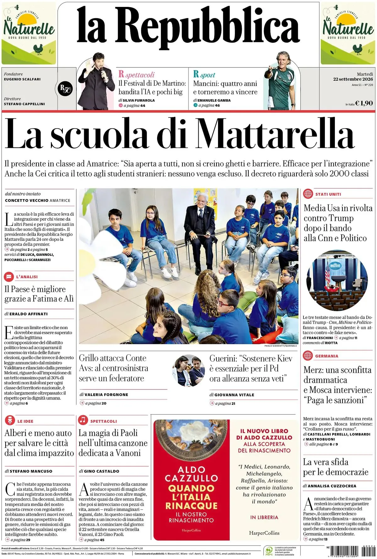 Prima-pagina-la-repubblica-edizione-di-oggi-22-09-2026
