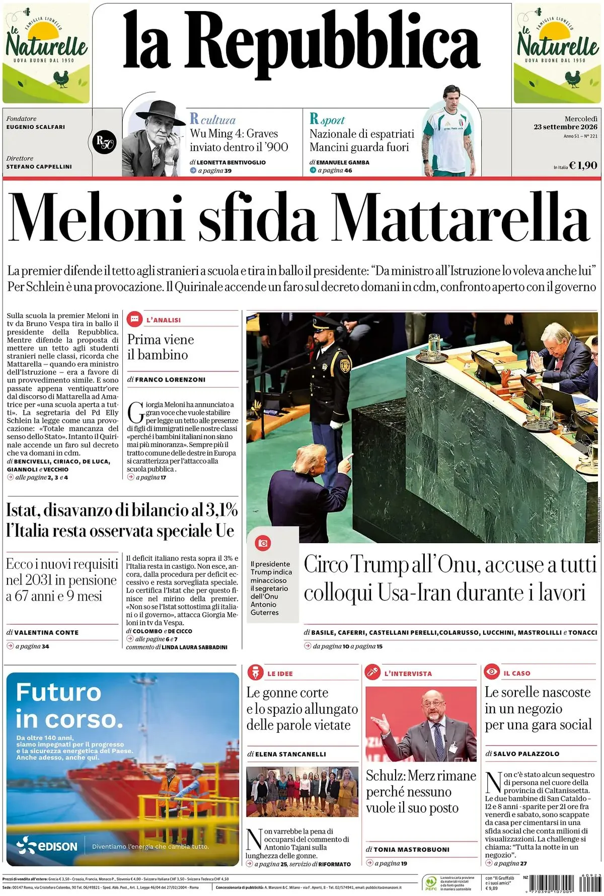 Prima-pagina-la-repubblica-edizione-di-oggi-23-09-2026