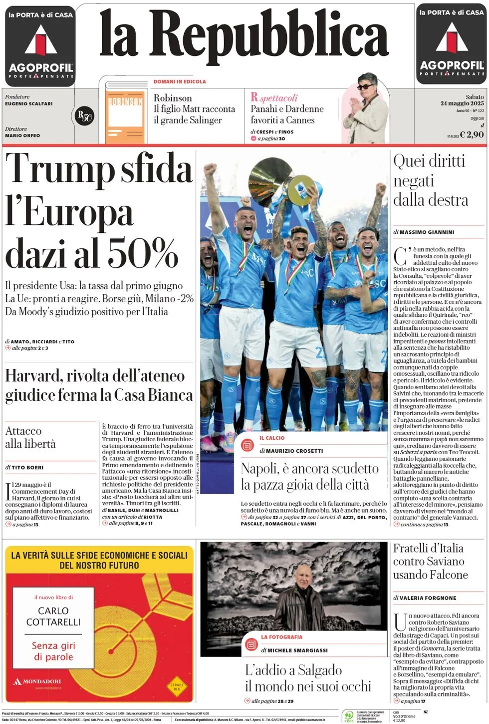 Prima-pagina-la-repubblica-edizione-di-oggi-24-05-2025