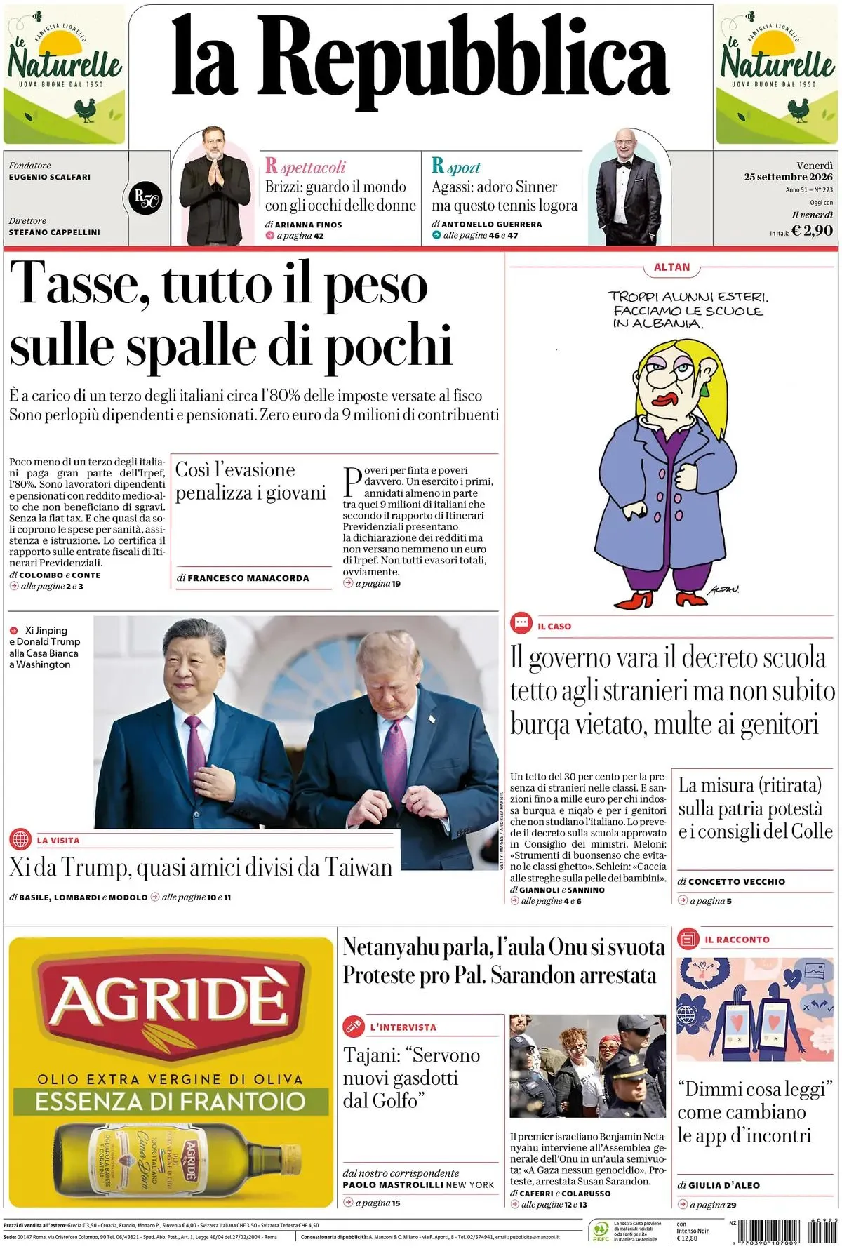Prima-pagina-la-repubblica-edizione-di-oggi-25-09-2026