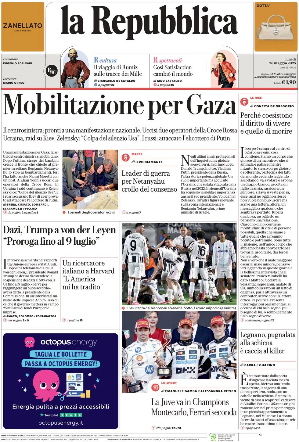 Prima-pagina-la-repubblica-edizione-di-oggi-26-05-2025