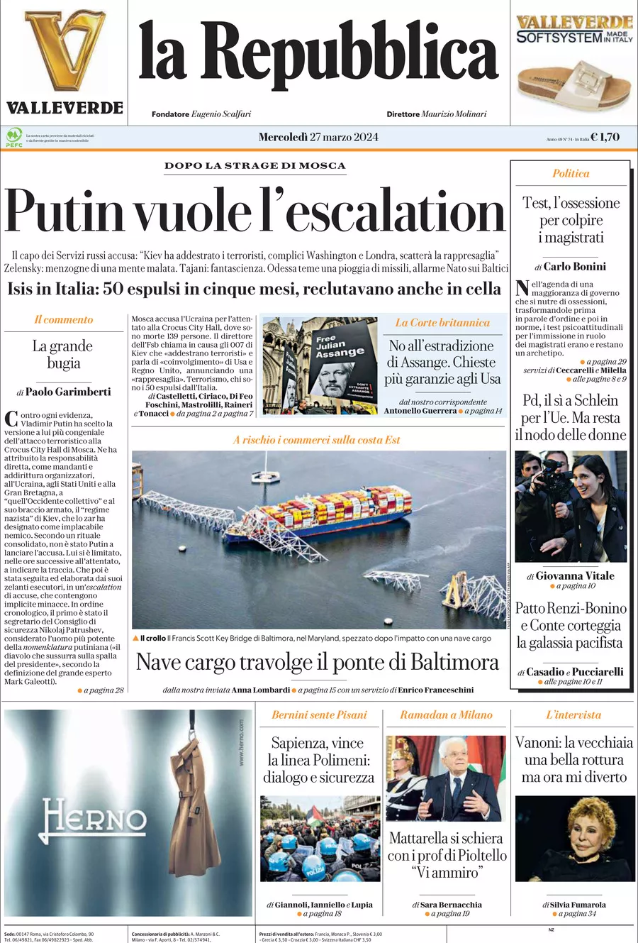 Prima-pagina-la-repubblica-edizione-di-oggi-27-03-2024