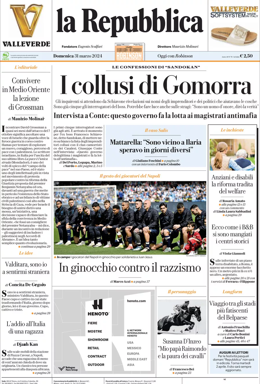 Prima-pagina-la-repubblica-edizione-di-oggi-31-03-2024