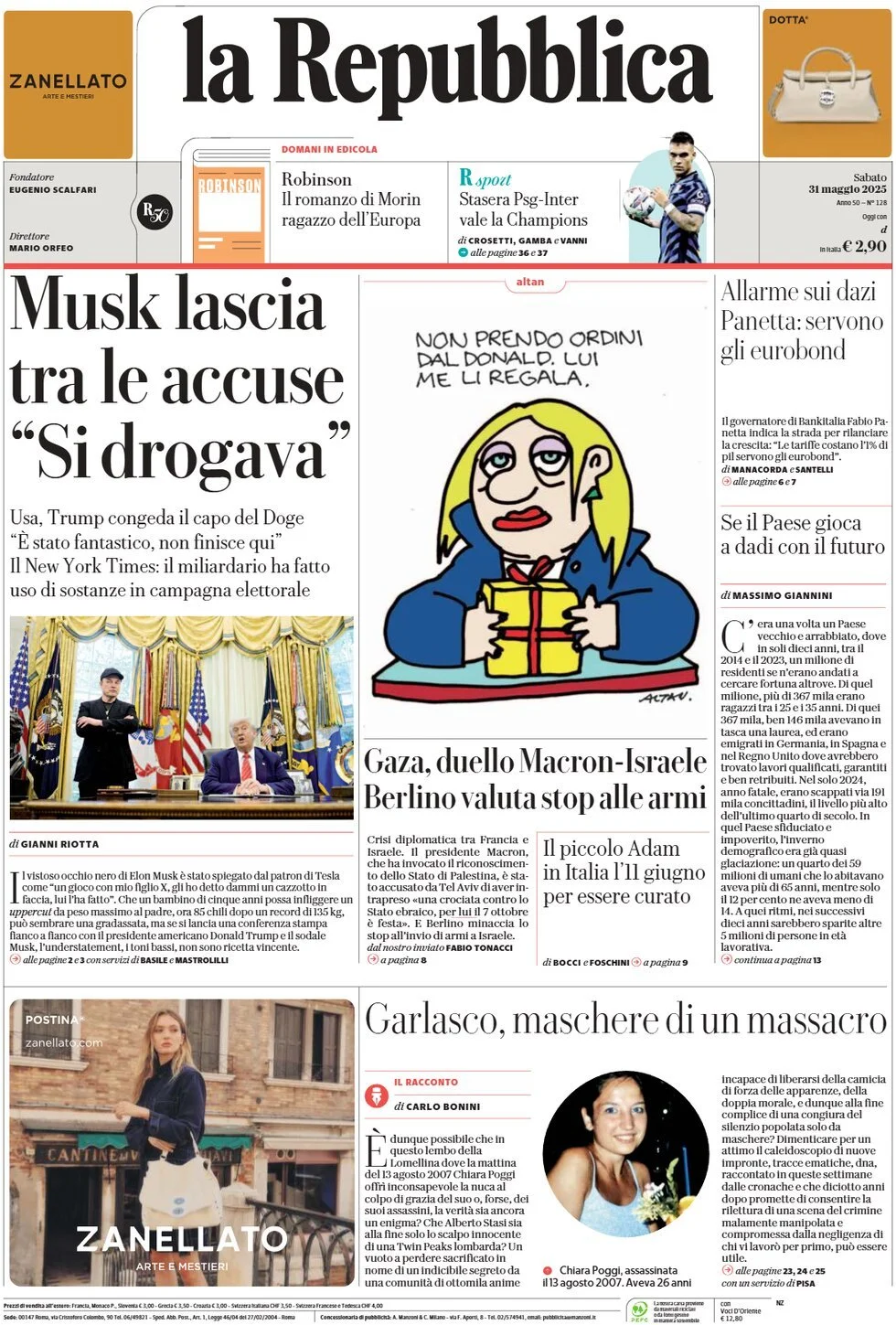 Prima-pagina-la-repubblica-edizione-di-oggi-31-05-2025