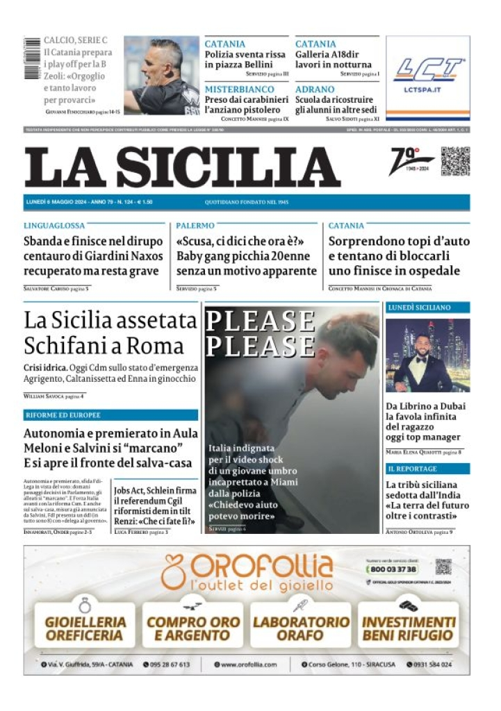 Prima-pagina-la-sicilia-edizione-palermo-di-oggi-06-05-2024