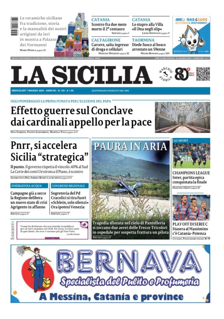 Prima-pagina-la-sicilia-edizione-palermo-di-oggi-2025-05-07