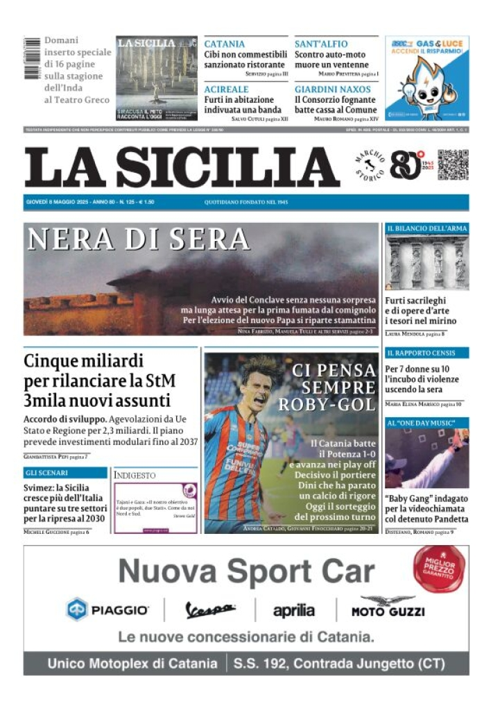 Prima-pagina-la-sicilia-edizione-palermo-di-oggi-2025-05-08