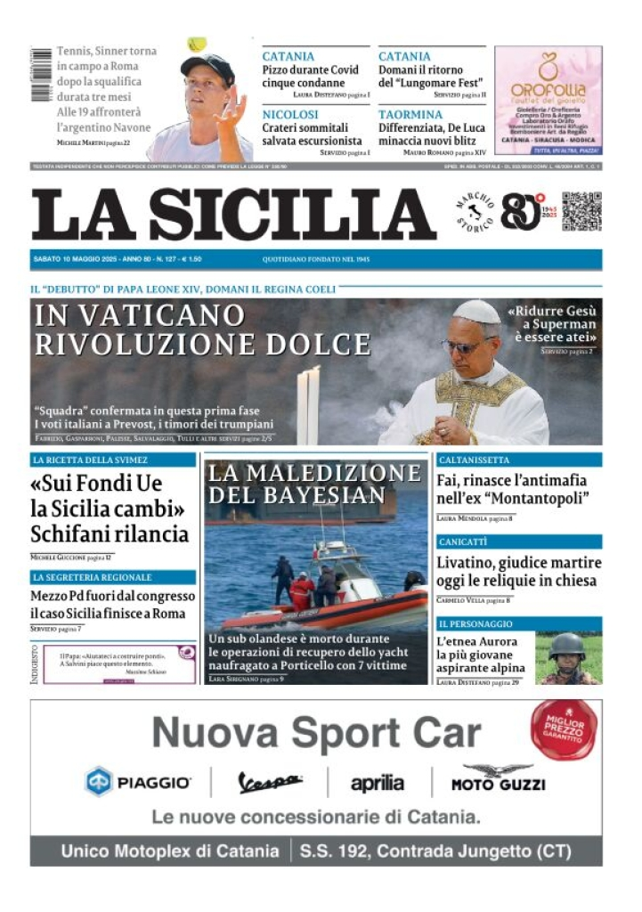 Prima-pagina-la-sicilia-edizione-palermo-di-oggi-2025-05-10