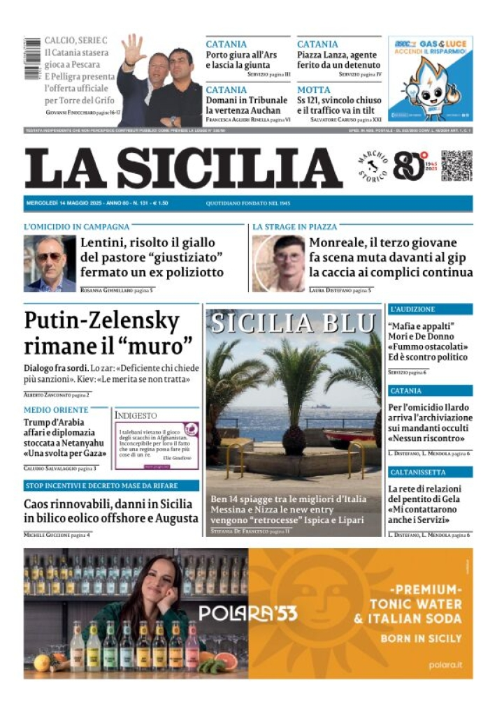 Prima-pagina-la-sicilia-edizione-palermo-di-oggi-2025-05-14