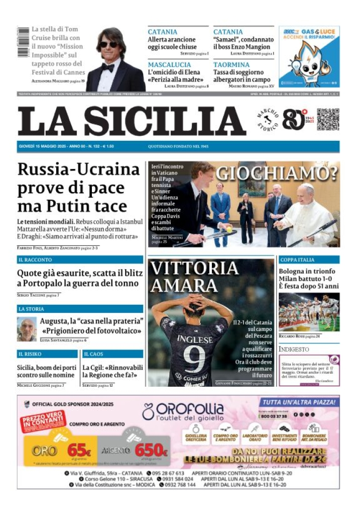 Prima-pagina-la-sicilia-edizione-palermo-di-oggi-2025-05-15