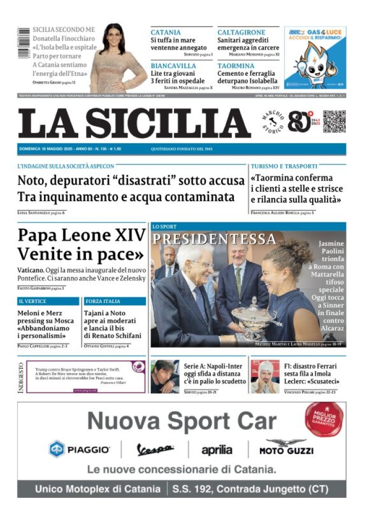 Prima-pagina-la-sicilia-edizione-palermo-di-oggi-2025-05-18