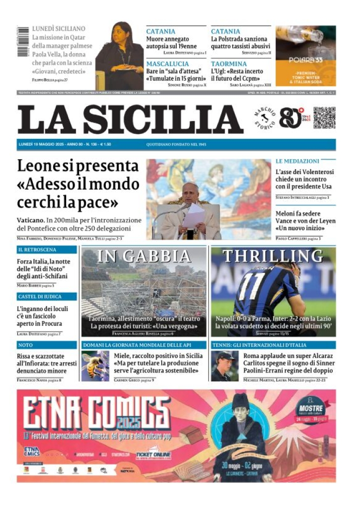 Prima-pagina-la-sicilia-edizione-palermo-di-oggi-2025-05-19