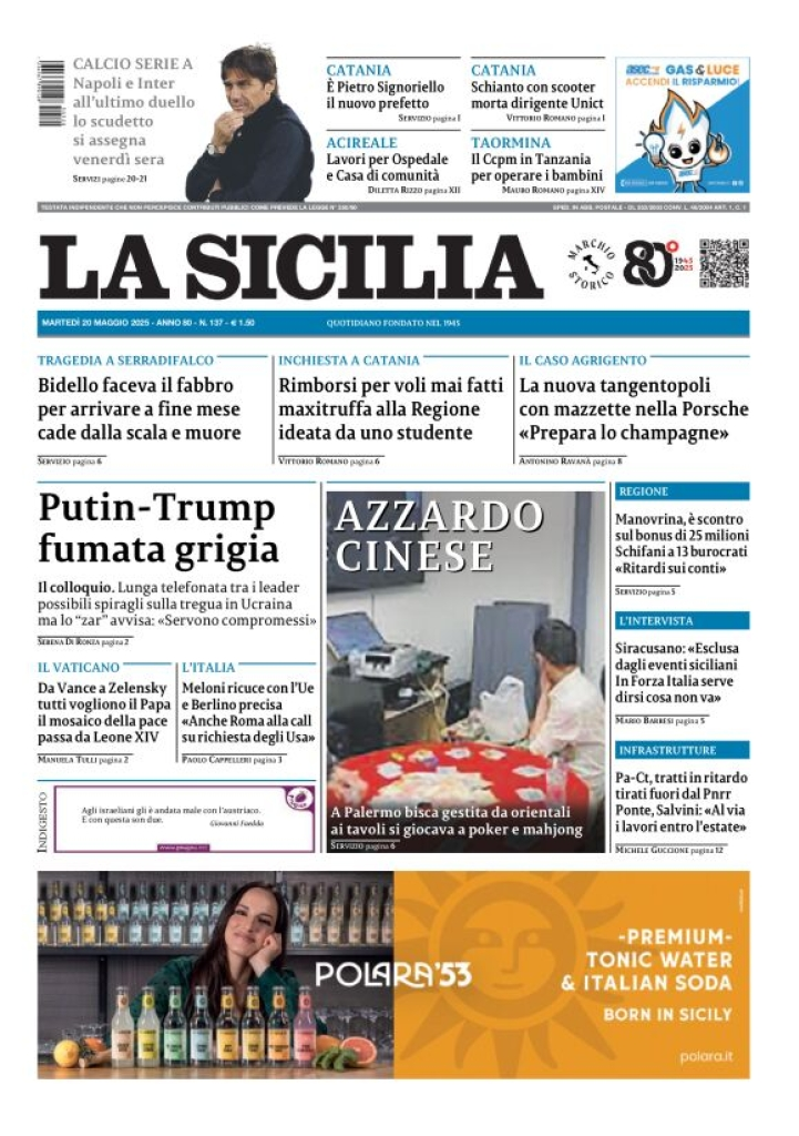 Prima-pagina-la-sicilia-edizione-palermo-di-oggi-2025-05-20
