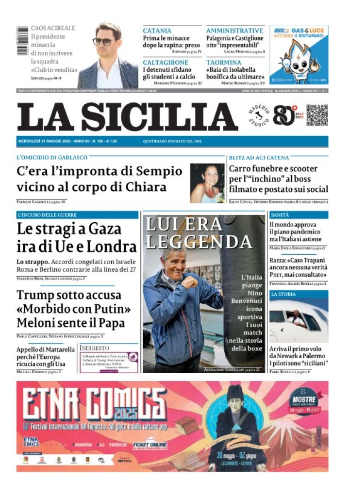Prima-pagina-la-sicilia-edizione-palermo-di-oggi-2025-05-21
