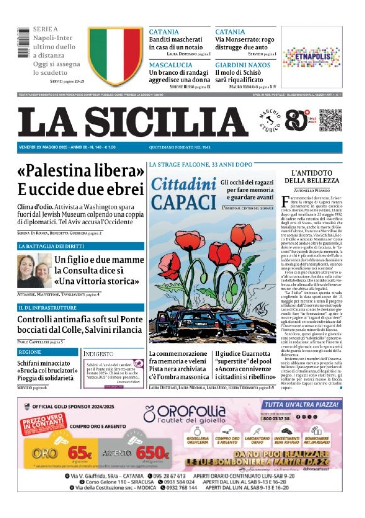 Prima-pagina-la-sicilia-edizione-palermo-di-oggi-2025-05-23
