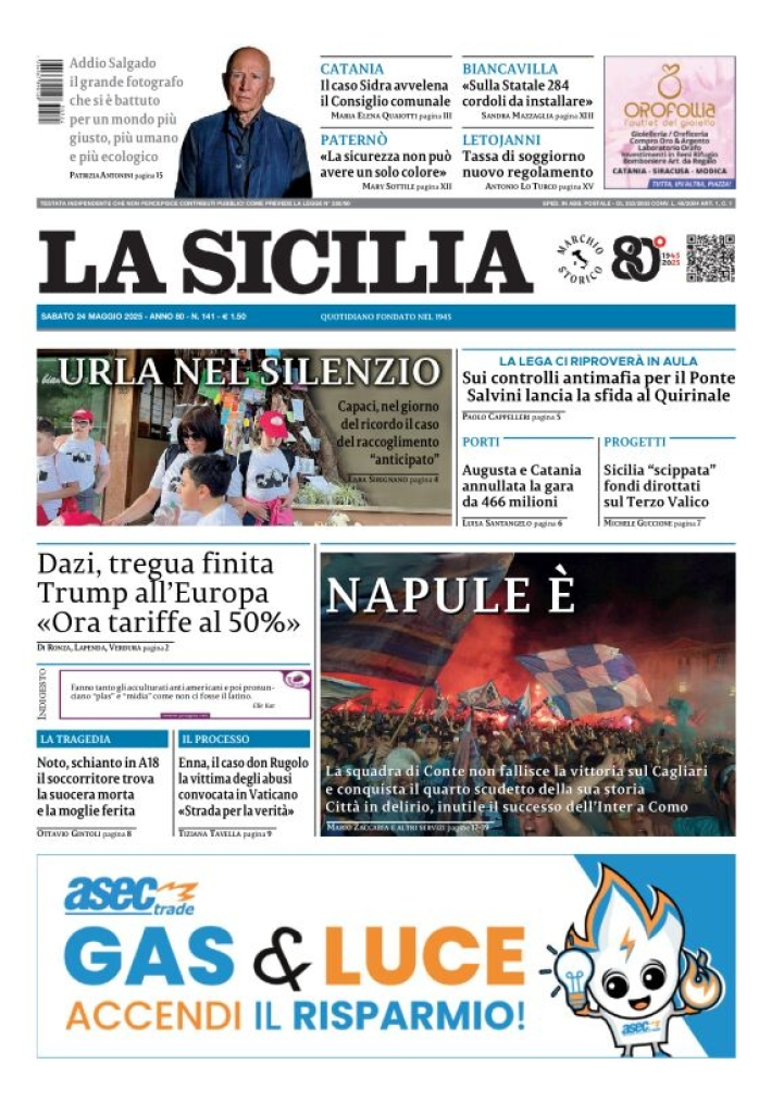 Prima-pagina-la-sicilia-edizione-palermo-di-oggi-2025-05-24
