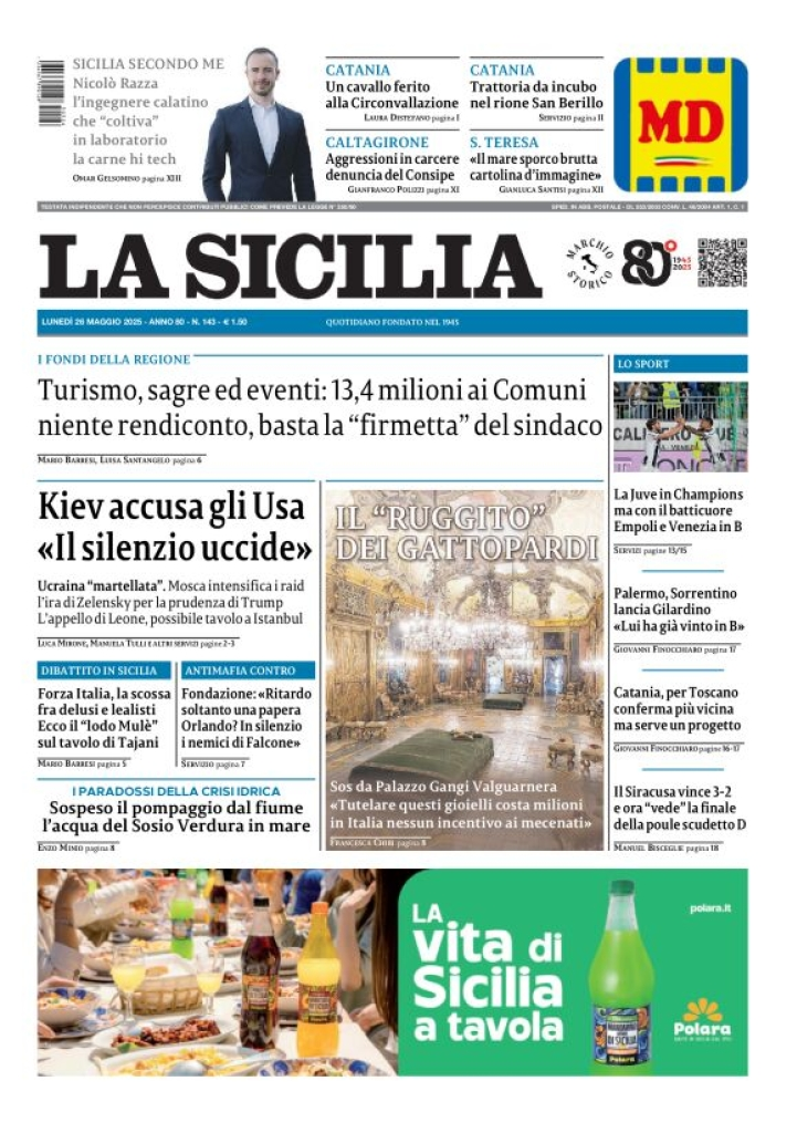 Prima-pagina-la-sicilia-edizione-palermo-di-oggi-2025-05-26