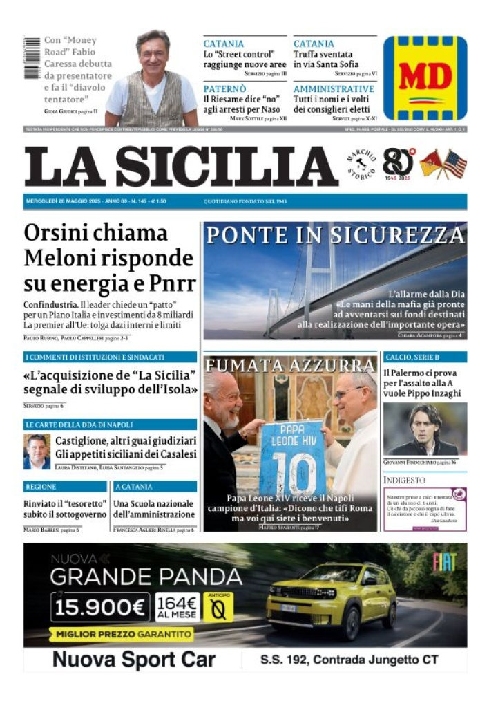 Prima-pagina-la-sicilia-edizione-palermo-di-oggi-2025-05-28