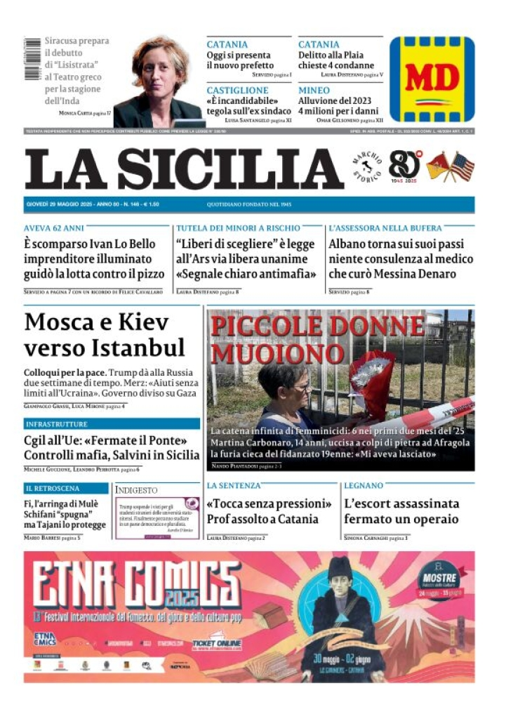 Prima-pagina-la-sicilia-edizione-palermo-di-oggi-2025-05-29