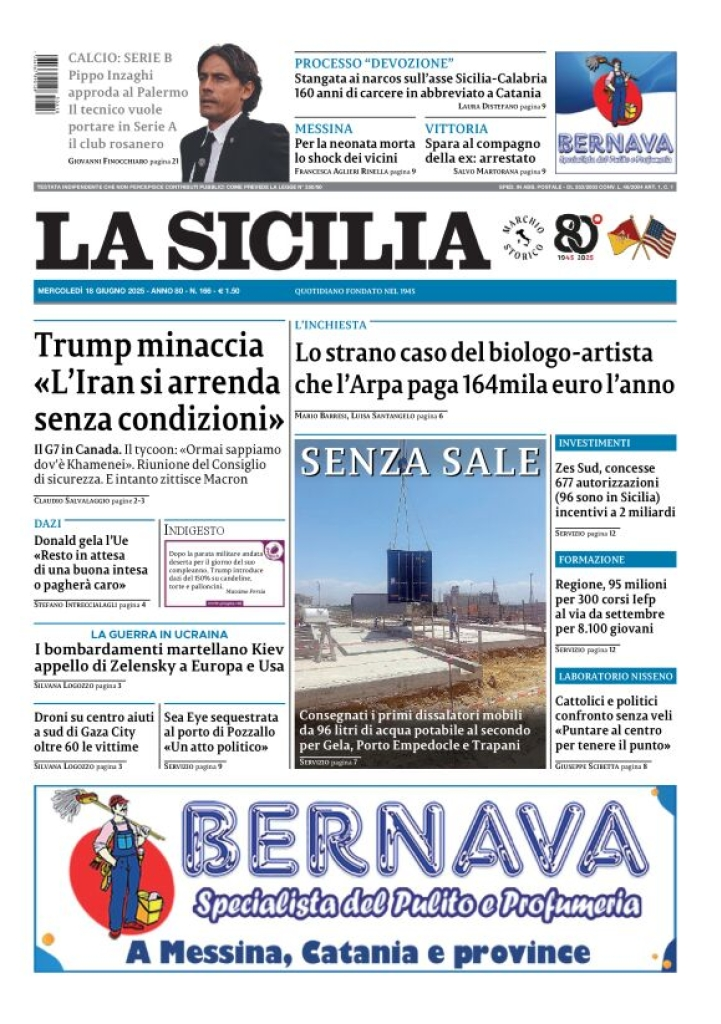 Prima-pagina-la-sicilia-edizione-palermo-di-oggi-2025-06-18