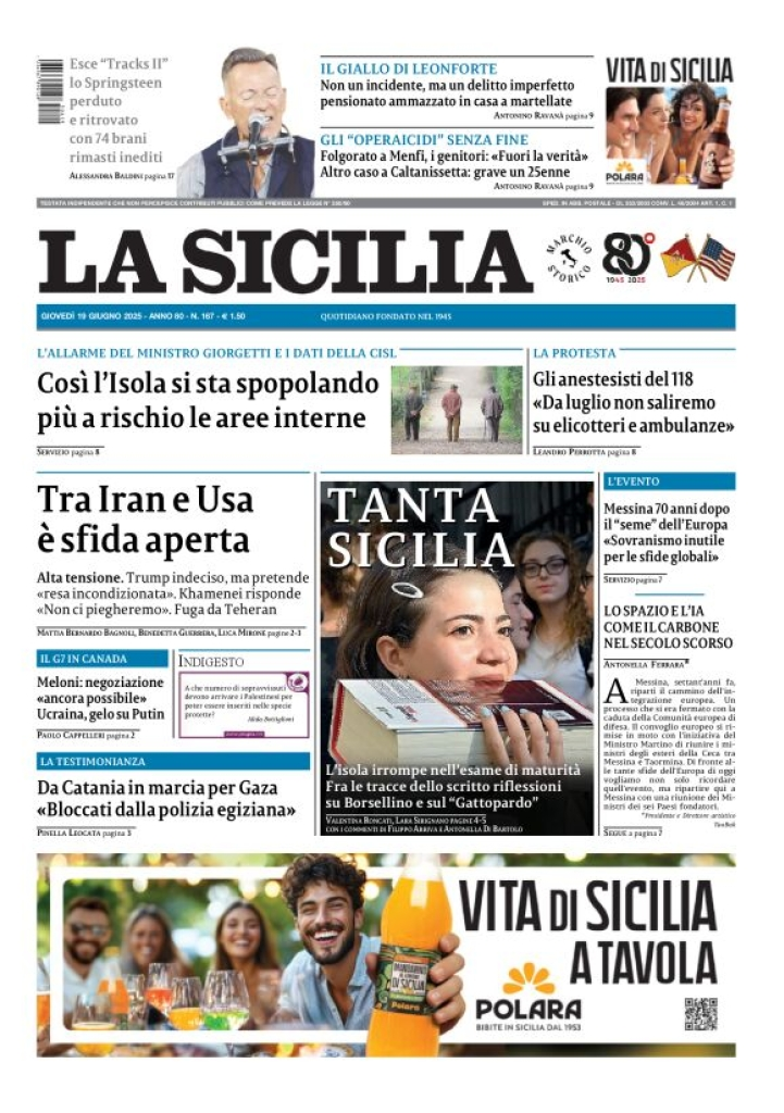 Prima-pagina-la-sicilia-edizione-palermo-di-oggi-2025-06-19
