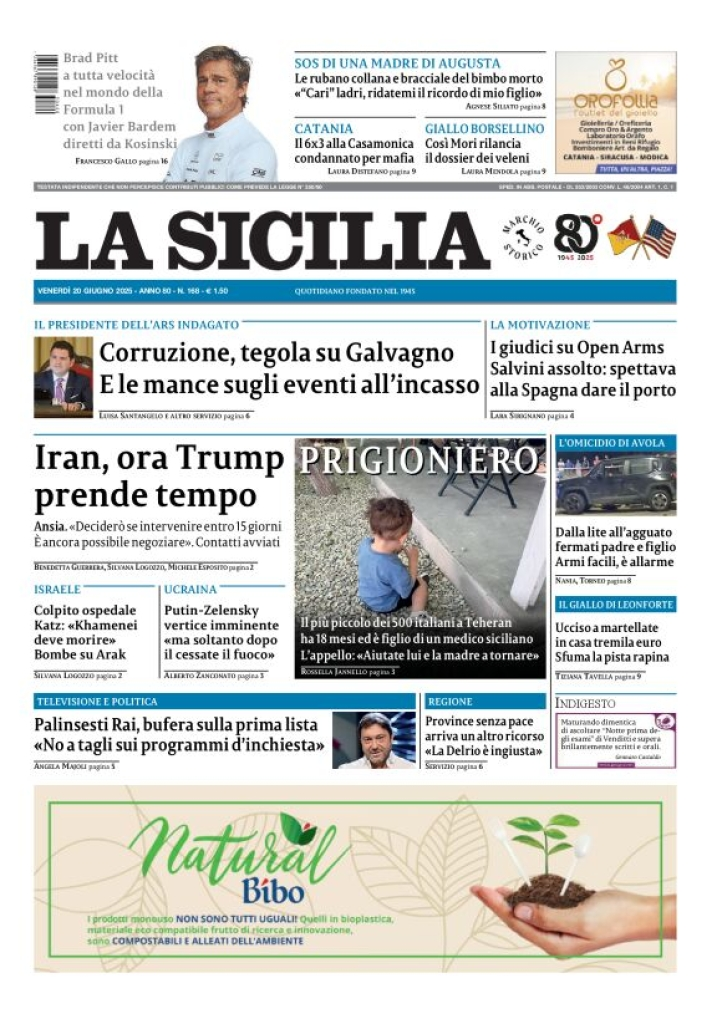 Prima-pagina-la-sicilia-edizione-palermo-di-oggi-2025-06-20