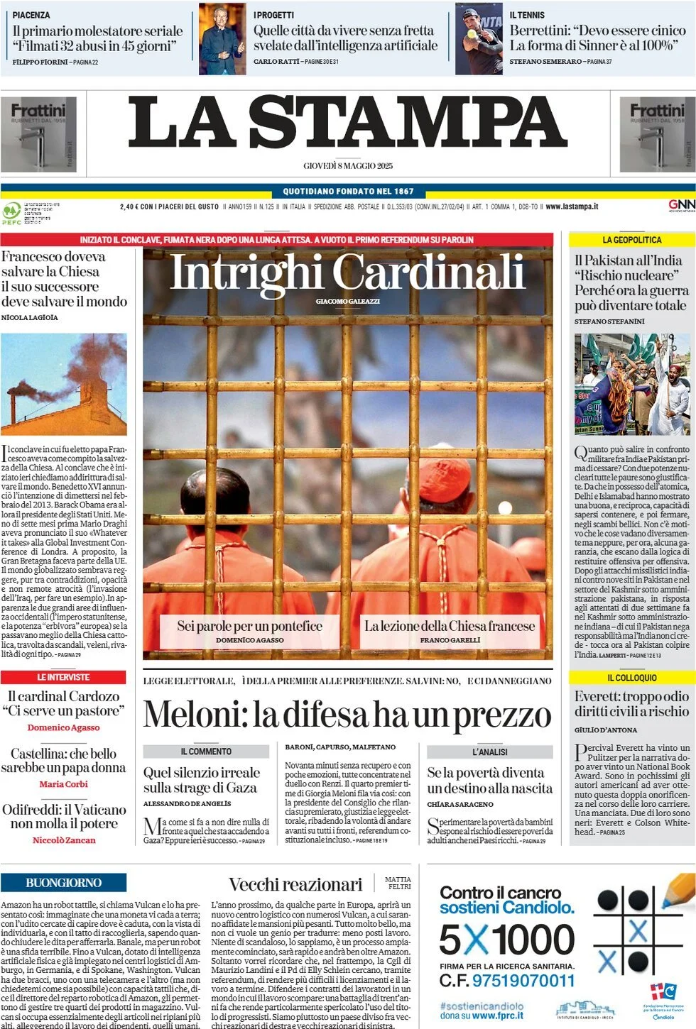 Prima-pagina-la-stampa-edizione-di-oggi-08-05-2025