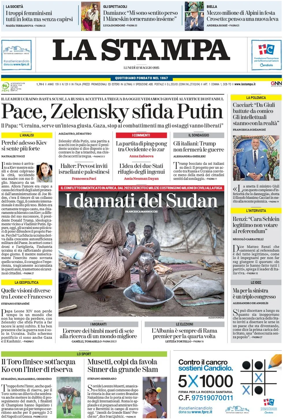 Prima-pagina-la-stampa-edizione-di-oggi-12-05-2025