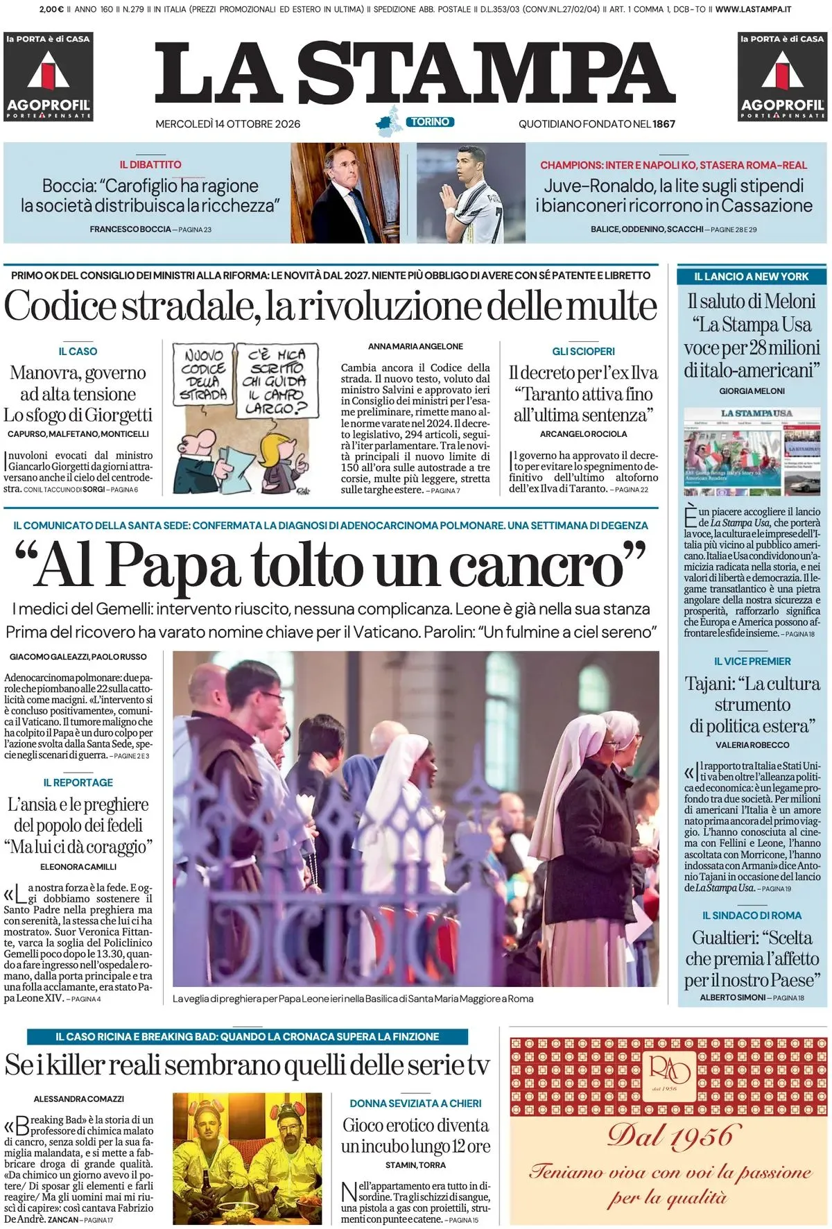 Prima-pagina-la-stampa-edizione-di-oggi-14-10-2026
