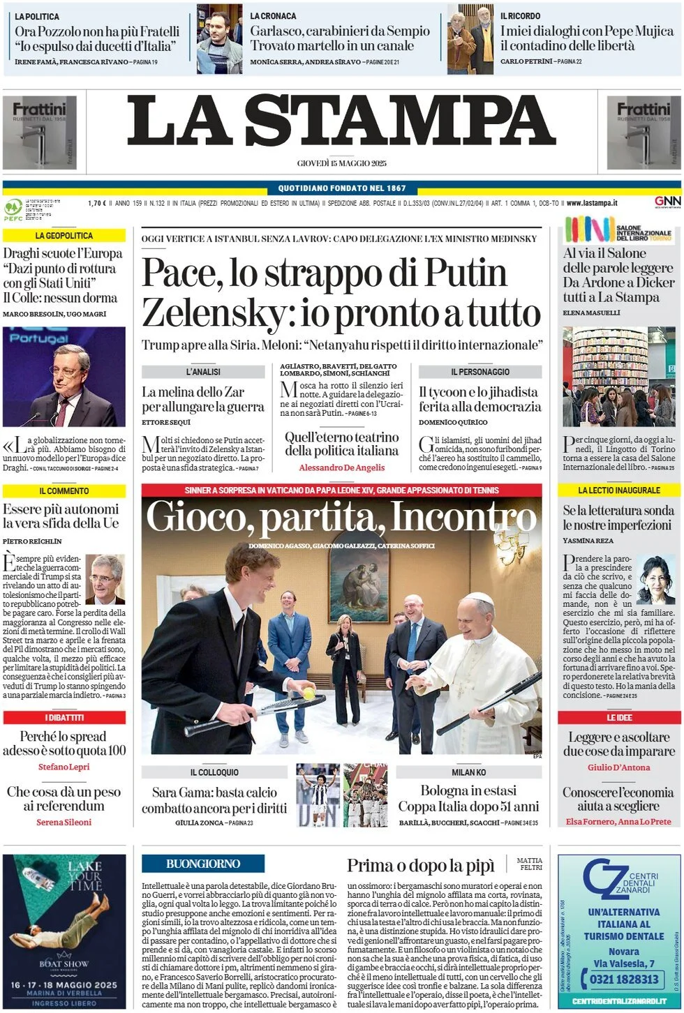 Prima-pagina-la-stampa-edizione-di-oggi-15-05-2025