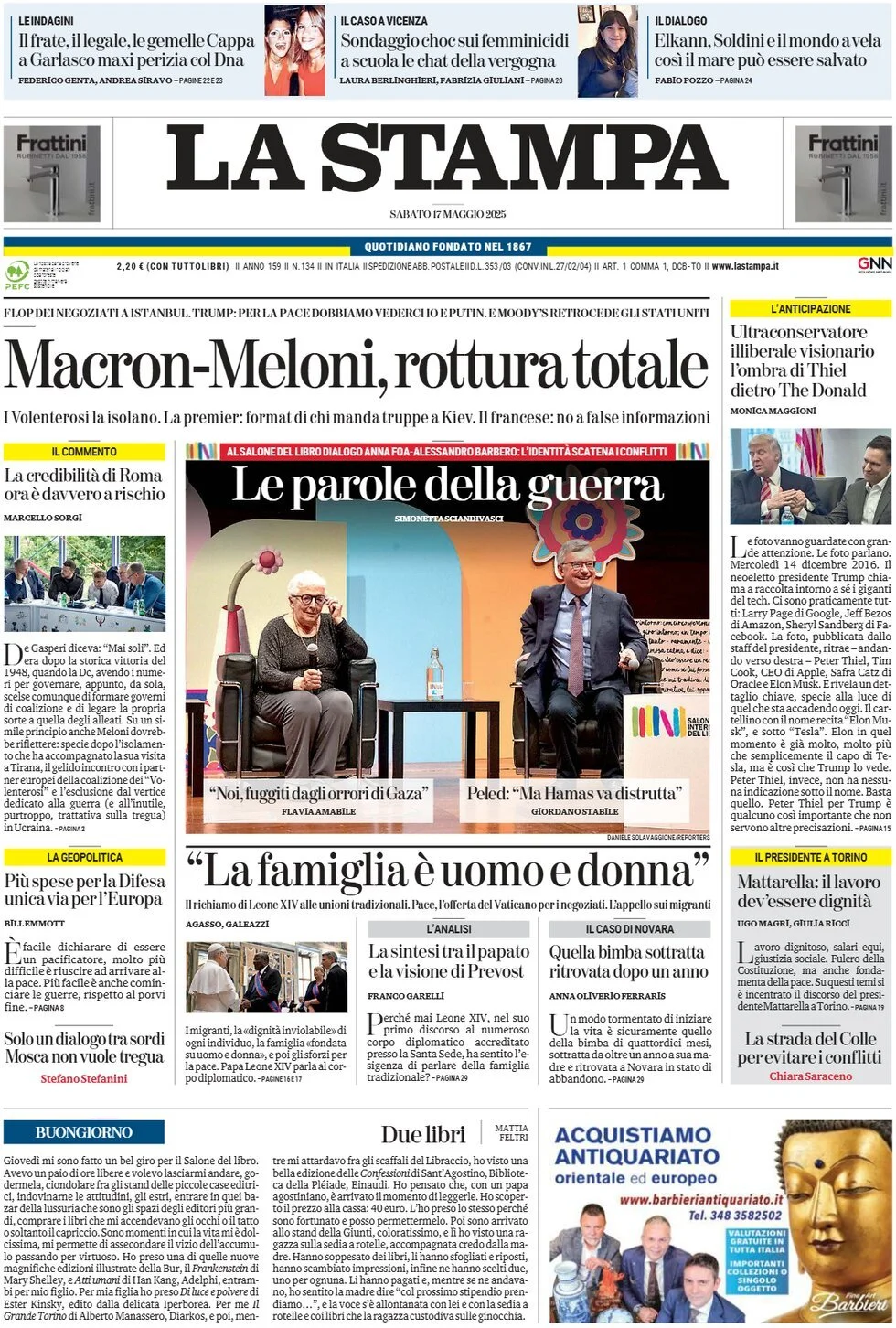 Prima-pagina-la-stampa-edizione-di-oggi-17-05-2025