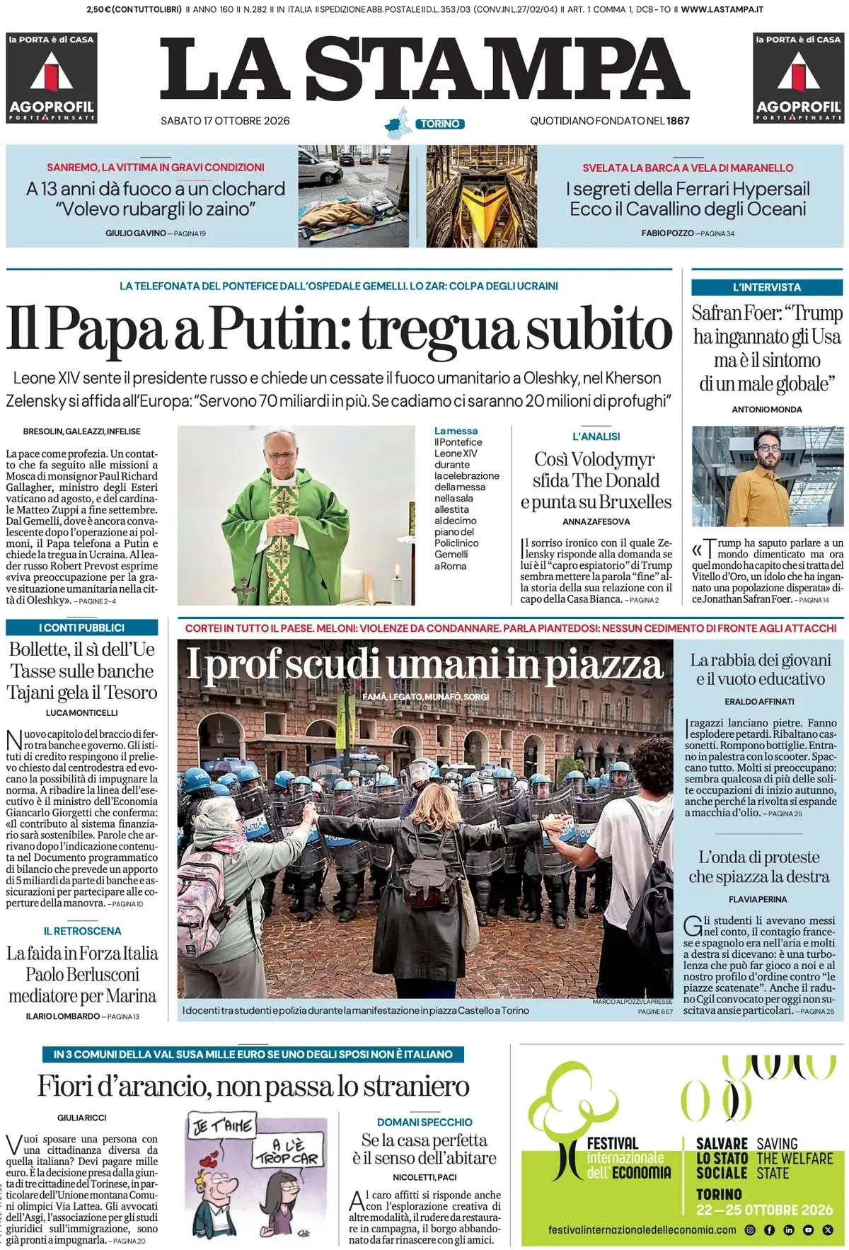 Prima-pagina-la-stampa-edizione-di-oggi-17-10-2026